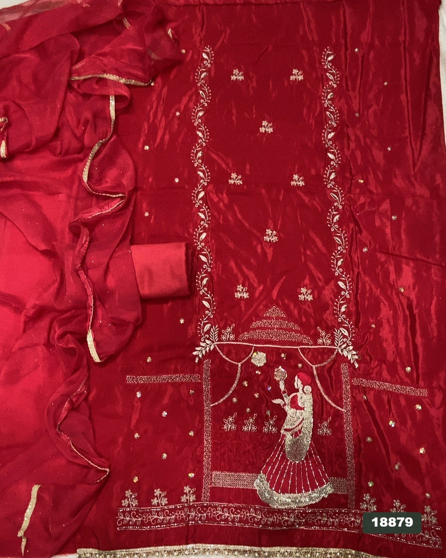 Glass Organza Silk Embroidery Suit Set