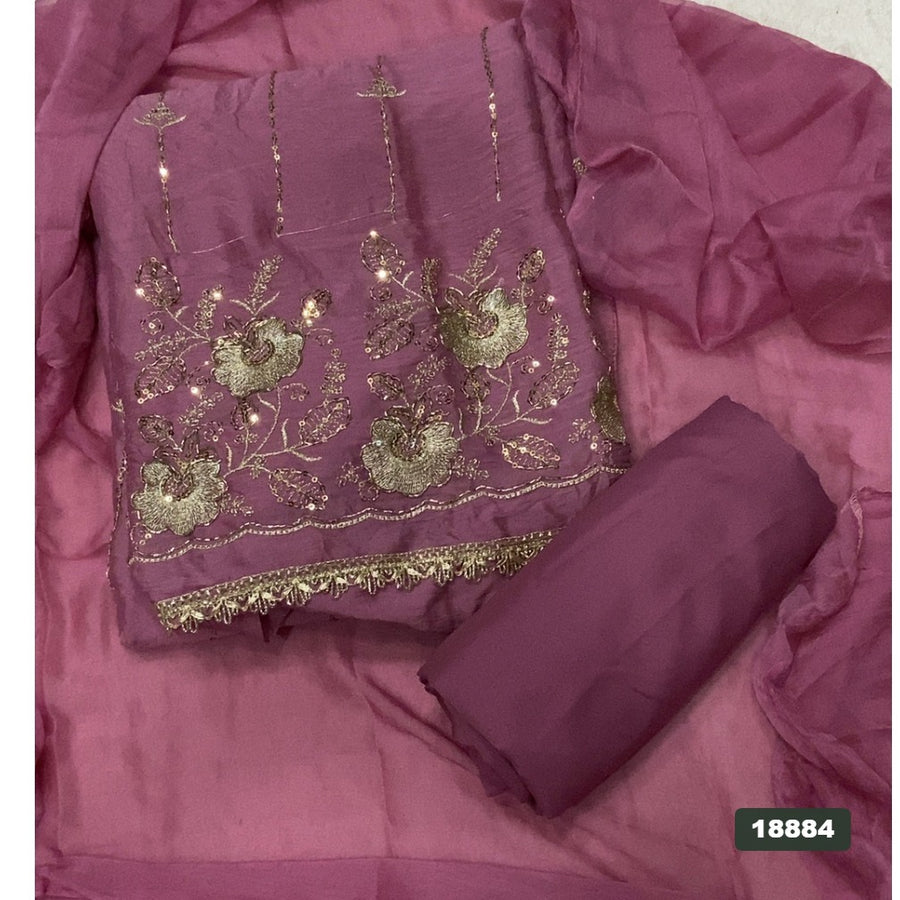 Crush Silk Embroidery Suit Set