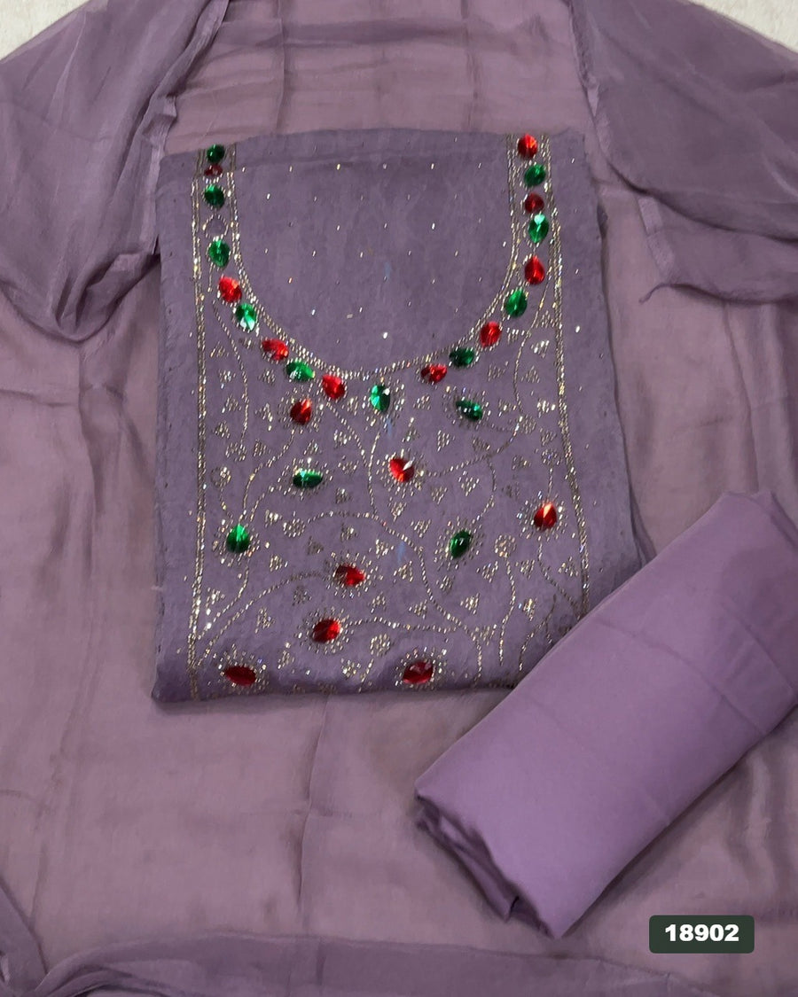 Crush Silk Embroidery Suit Set