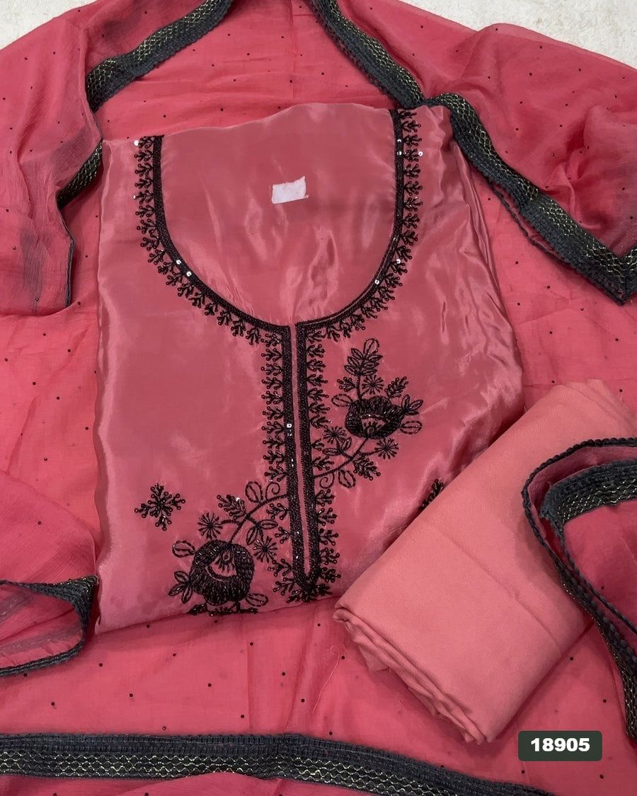 Glass Organza Silk Embroidery Suit Set