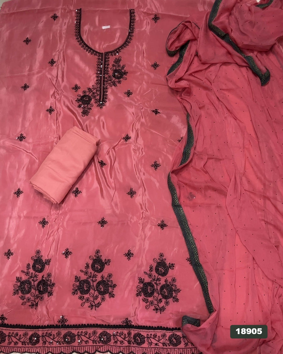 Glass Organza Silk Embroidery Suit Set