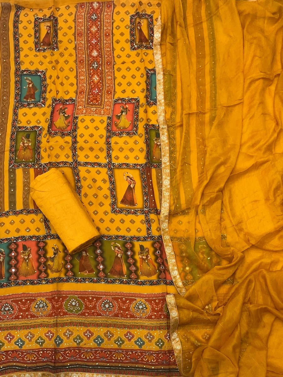 Traditional Festive Organza Silk Suit Set with Heavy Cutdana Work - Yanchi